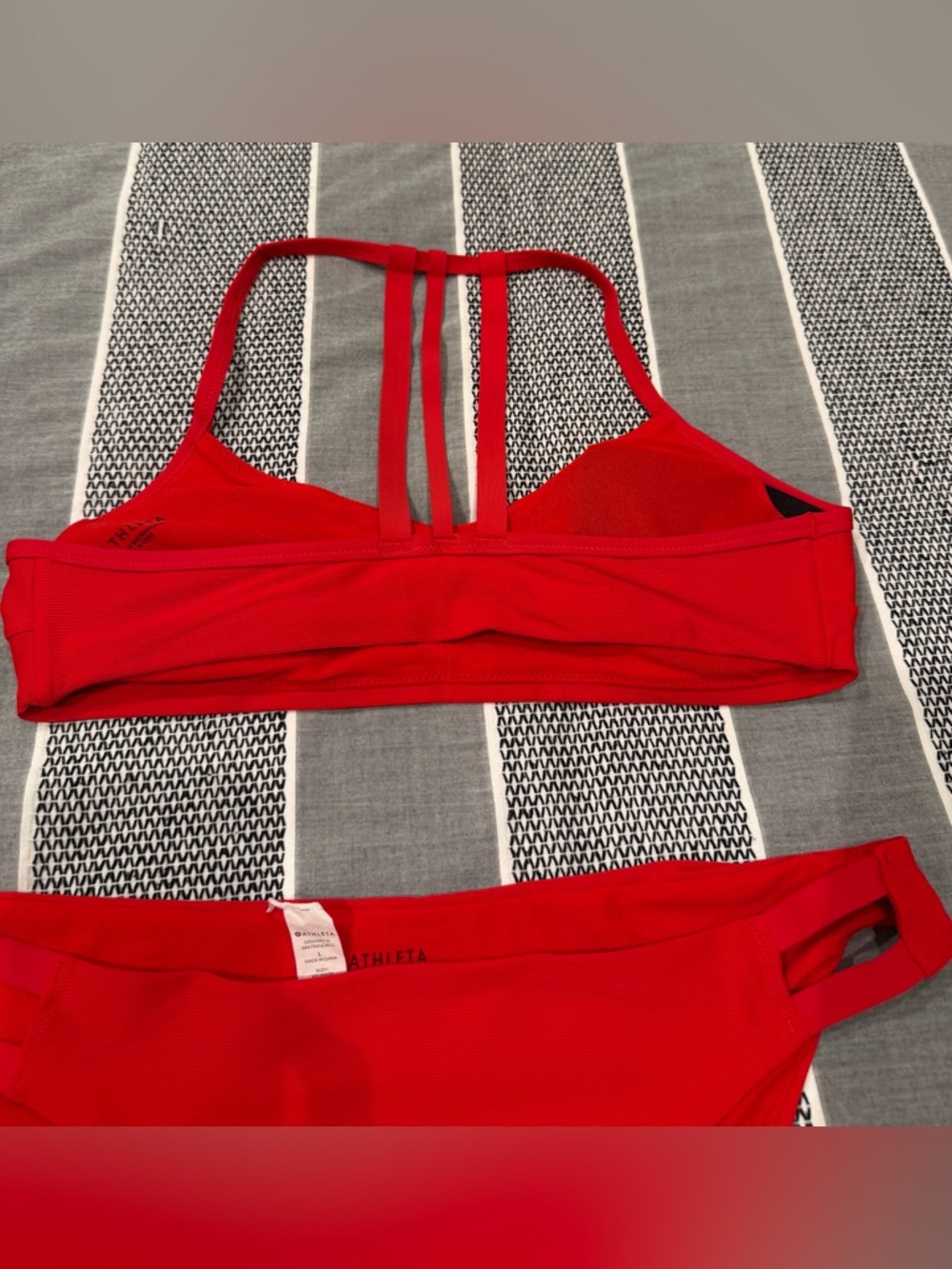 Athleta Cloudbreak Rib Strappy Bikini top M and bottoms L worn 2x Red - Picture 5 of 10
